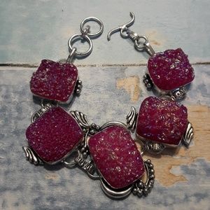 Artisan crafted pink Druzy sterling bracelet